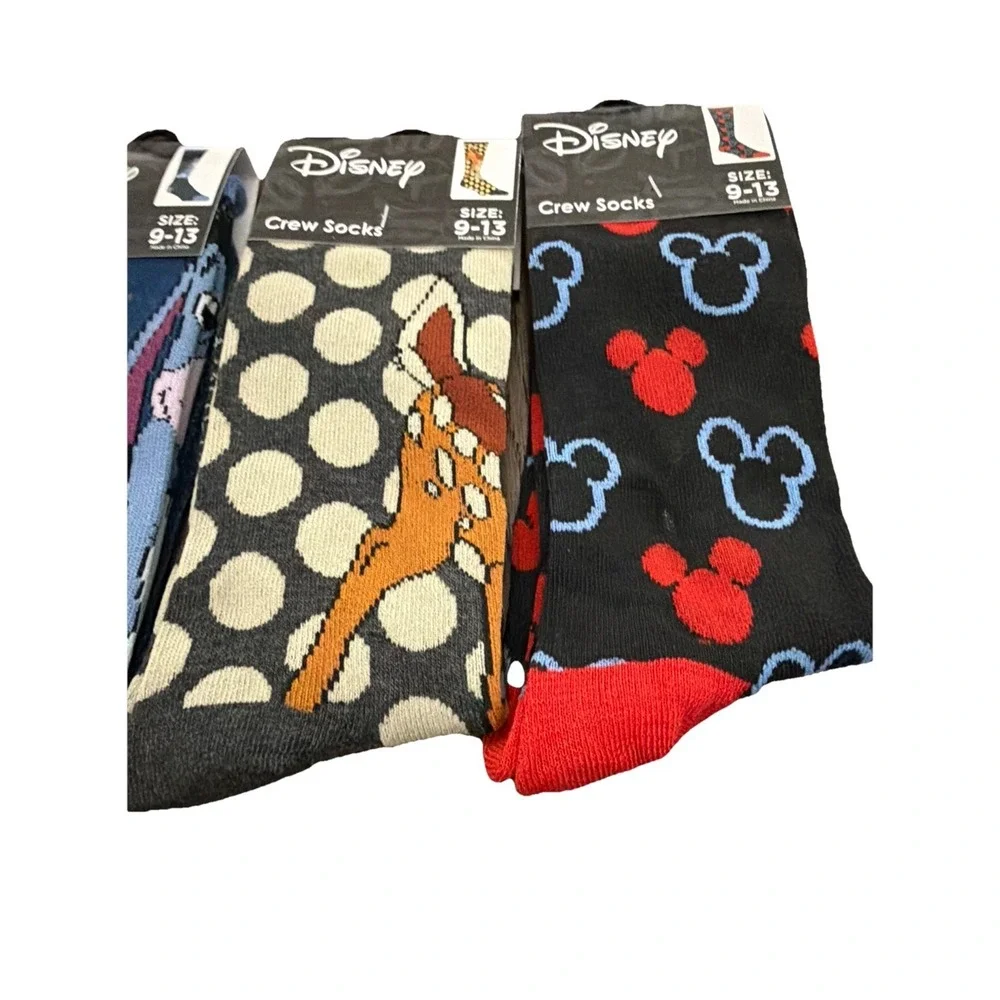 Disney Crew Socks Collectible 6 Pc Lot Size 9-13 Mickey Bambi Buzz Stitch Minnie
